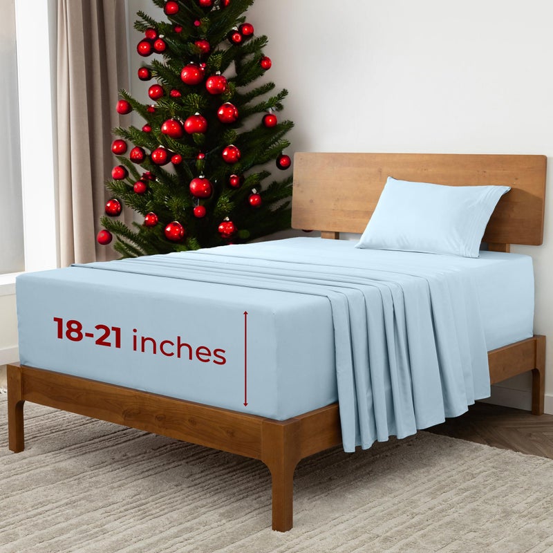 Mellanni Extra Deep Twin Sheets - 3 PC Iconic Collection Bedding - Hotel Luxury, Ultra Soft, Cooling Bed Sheets - Wrinkle, Fade, Stain Resistant (Twin, Aqua) - Image 1